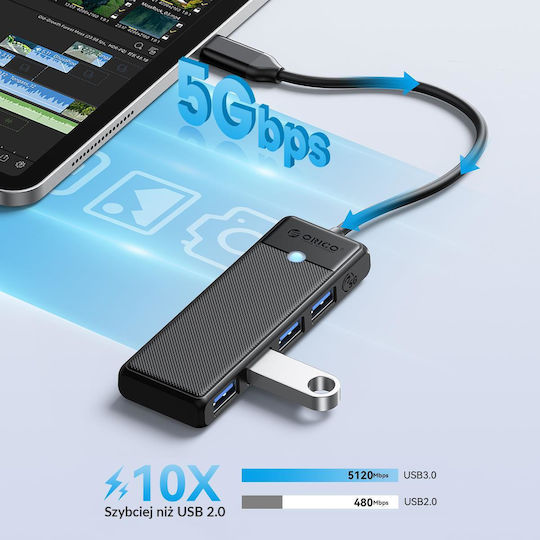 Orico USB-Hub 4 Anschlüsse USB 3.0 mit USB-C Anschluss