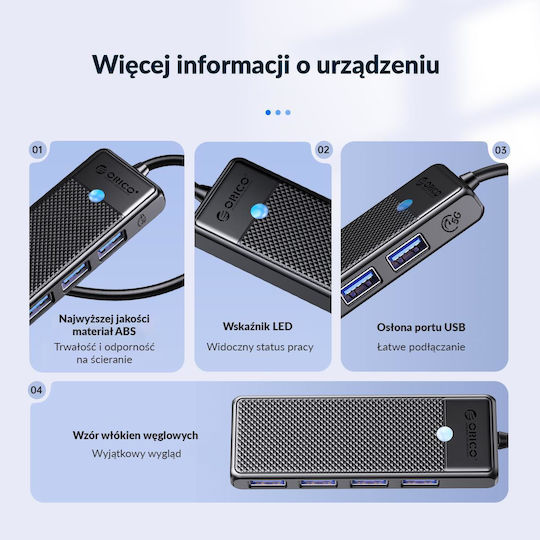 Orico USB-Hub 4 Anschlüsse USB 3.0 mit USB-C Anschluss