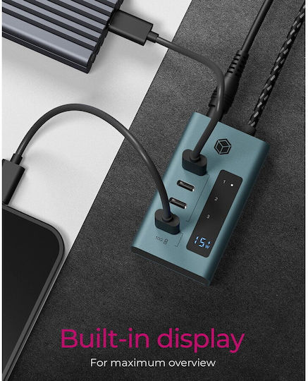 Icy Box Hub 10 Porturi USB 3.2 Cu Conectare USB-A Gri