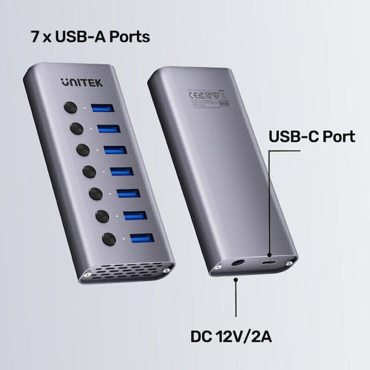 Unitek USB Хъб 8 Порта USB 3.0 с USB-A Интерфейс Сив