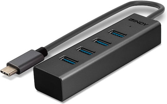 Lindy Hub 4 Θυρών USB 3.2 με σύνδεση USB-C Γκρι