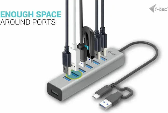 i-tec USB Хъб 7 Порта USB 3.2 с USB-C Връзка Сребрист