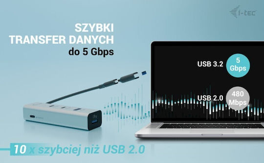 i-tec USB Хъб 4 Порта USB 2.0 с USB-C Връзка Сребрист