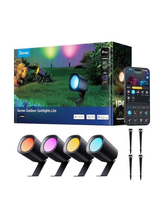 Govee Set de Proiectoare Smart LED pentru Exterior Outdoor Spotlight Lite RGBWIC 350 lm Reglabil Wi-Fi Bluetooth IP67 Rezistent la Apă Compatibil cu Alexa Google Assistant Iluminat Peisagistic