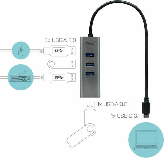 i-tec USB Хъб 4 Порта USB 3.1 с USB-C Връзка Сив