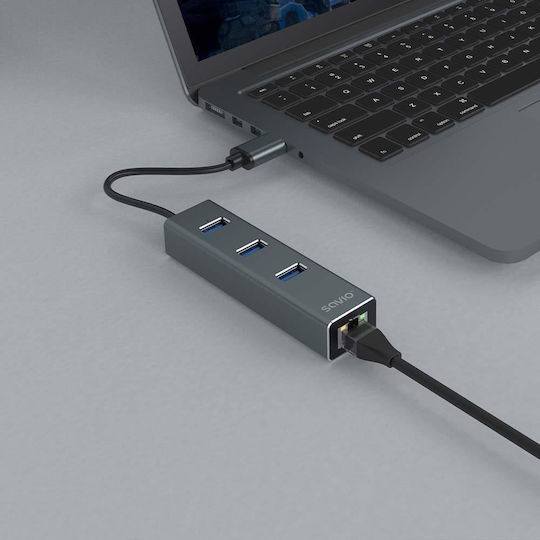 Savio 3-Port USB 3.1 Hub with USB-A Connection Gray