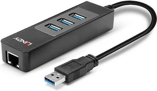 Lindy USB Hub 3 Ports USB 3.1 with USB-A Connection Ethernet