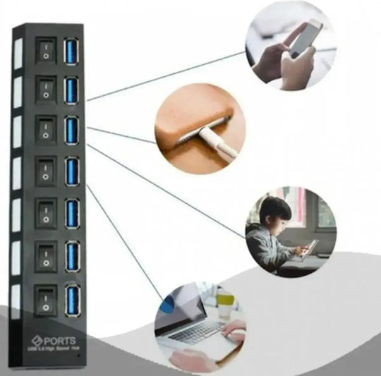 Treqa USB-Hub 7 Anschlüsse USB 3.0 mit USB-A Anschluss