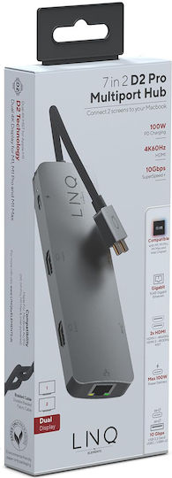 LinQ 7in2 D2 Pro Hub 5 Anschlüsse USB 3.2 mit USB-C / Ethernet Grau