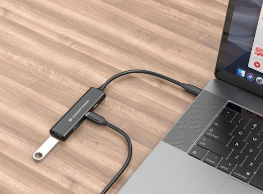 Conceptronic Hub 4 Porturi USB 3.2 cu Conectare USB-C Gri