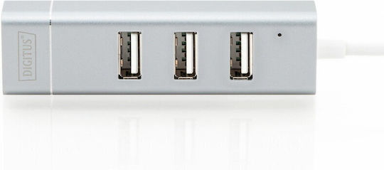 Digitus Hub 3 Θυρών USB 2.0 με σύνδεση USB-C / Ethernet Λευκό