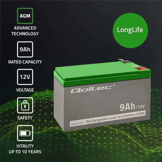 Qoltec UPS Battery with Capacity 9Ah and Voltage 12V 53031 1pcs