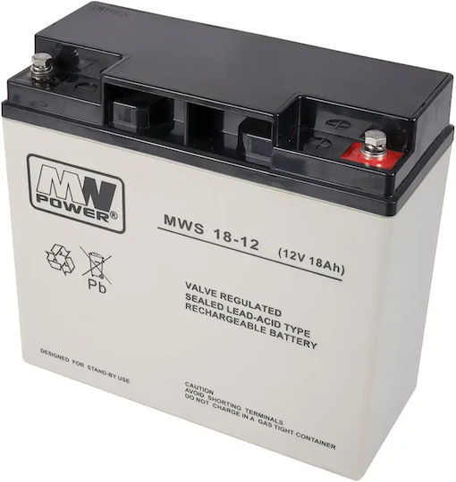 MW Power MWS 18-12 Батерия UPS с Капацитет 18Ах и Напрежение 12V 1бр