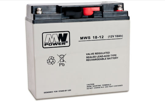 MW Power MWS 18-12 Батерия UPS с Капацитет 18Ах и Напрежение 12V 1бр