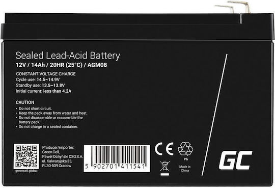 Green Cell Батерия UPS с Капацитет 12Ах и Напрежение 14V AGM08 1бр