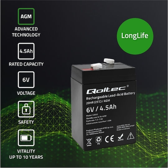 Qoltec Батерия UPS с Капацитет 4.5Ах и Напрежение 6V 53032 1бр