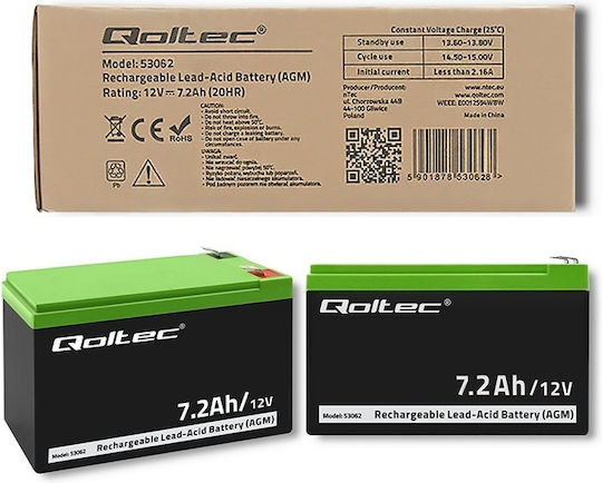 Qoltec UPS Battery with Capacity 7.2Ah and Voltage 12V 53062 1pcs
