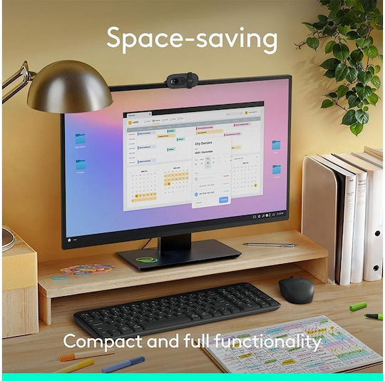 Logitech MK250 Compact Безжично Комплект клавиатура и мишка Гръцка Черен