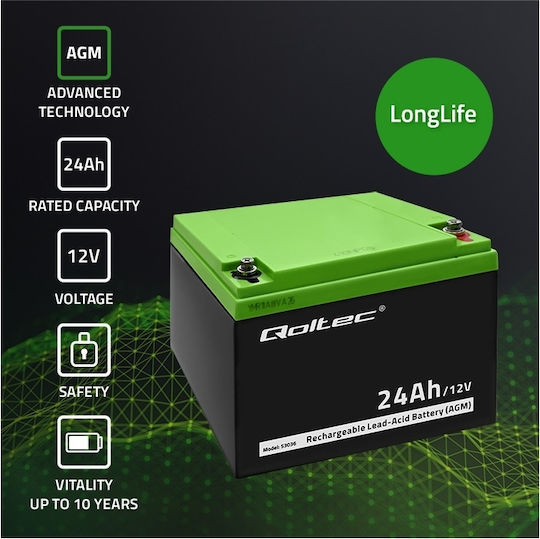 Qoltec Батерия UPS с Капацитет 24Ах и Напрежение 12V 53036 1бр