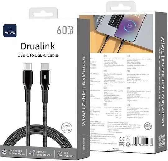Wiwu Braided Cable USB-C tată - USB-C 60W Negru 1m