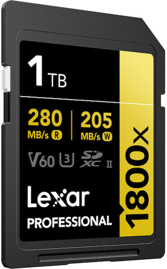Lexar Professional 1800x SDXC 1TB U3 V60 UHS-II 280MB/s με αντάπτορα