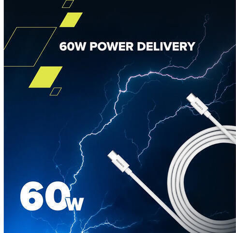 Canyon Braided USB 2.0 Cable USB-C male - USB-C 60W PD Λευκό 1.2m CND-CC60AB12W