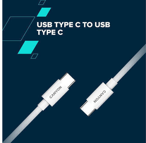 Canyon Плетен USB 2.0 Кабел USB-C Мъжки - USB-C 100W Захранване (PD) Бял 1.2м CND-CC100AB12W