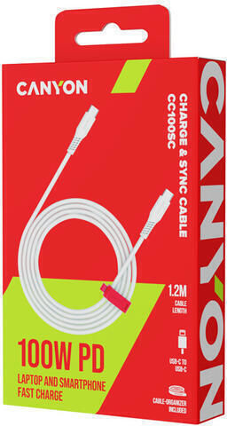 Canyon Cablu USB 2.0 USB-C Bărbătesc - USB-C 100W PD Alb 1.2m CNS-CC100SC12W