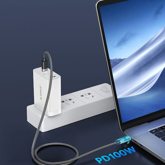 Orico Braided / LED Cable USB-C male - USB-C 100W PD Μαύρο 2m 2τμχ