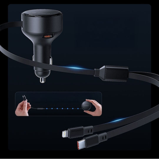Orico Dual Stretch 60w Usb-c Car Charger Two Retractable Usb-c + Lightning Cables Black Ds-60-2c1l Orico-ds-60-2c1l-bk-ep-hu