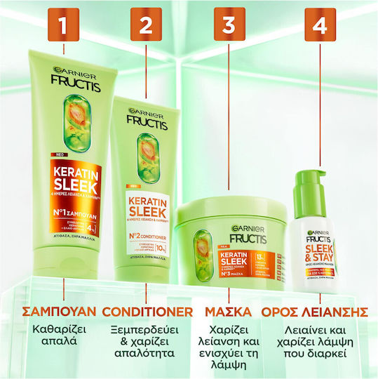 Garnier Fructis Keratin Sleek Σαμπουάν Λείανσης & Λάμψης 200ml