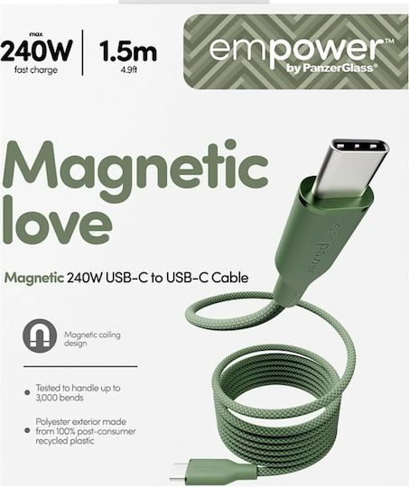 PanzerGlass Magnetisches USB Typ-C Kabel Männlich - USB-C 240W PD Grünes 1,5m EM59672