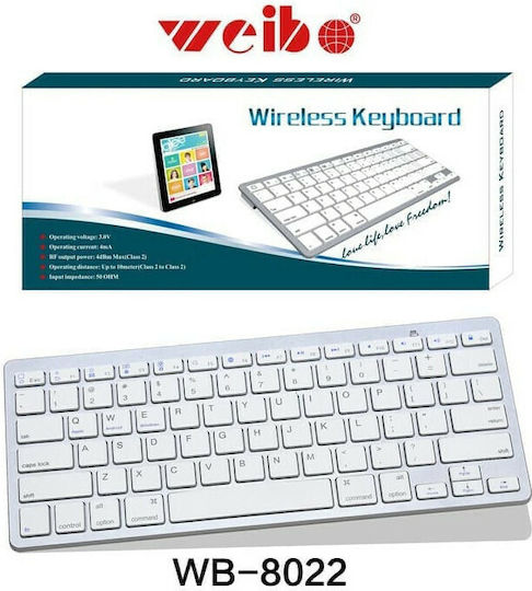 Weibo WB-8022 Безжично Само клавиатура Английски US Бял