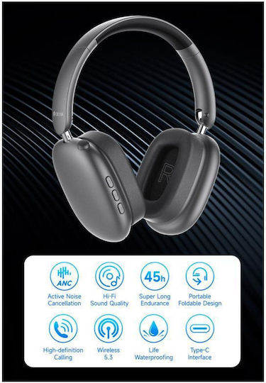 Devia EarBass Pro2 Wireless / Wired Over Ear Headphones with 45 hours of Operation Gray