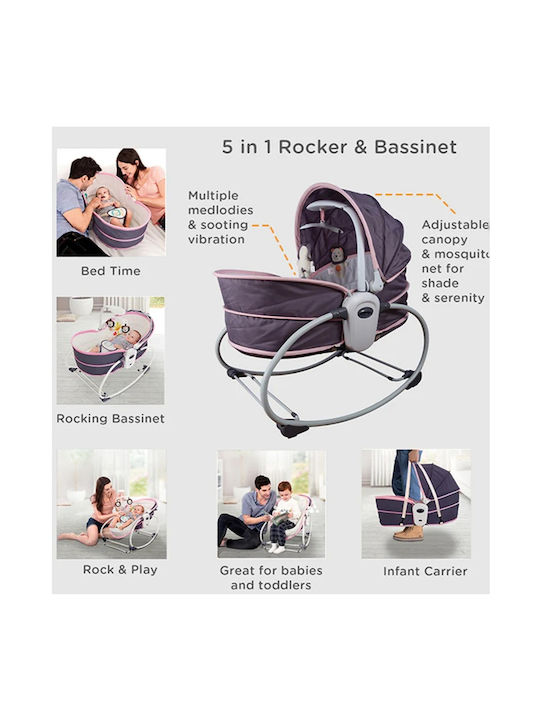 Balansoar Electric Pentru Bebeluși Cu Muzică Roz Pentru Copil Până La 15kg