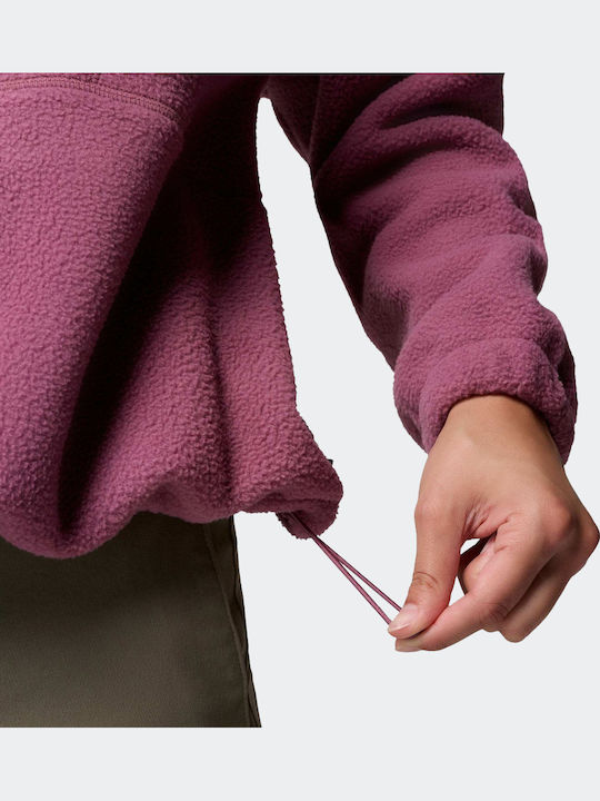 Χειμερινή Γυναικεία Fleece Μπλούζα με Φερμουάρ Ροζ
