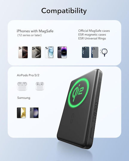 ESR Qi2 MagSlim MagSafe Qi2 Power Bank 5000mAh 15W Schwarzes