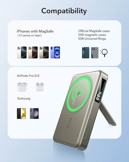 ESR Qi2 MagSlim Kickstand MagSafe Qi2 Power Bank 10000mAh 15W Titan