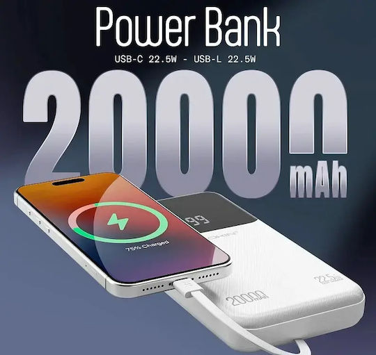 Apokin PB-65188 Външна Батерия 20000mAh 22.5W с USB-A Порт Бял