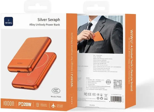 Wiwu P089 MagSafe Външна Батерия 10000mAh 20W Power Delivery Оранжева