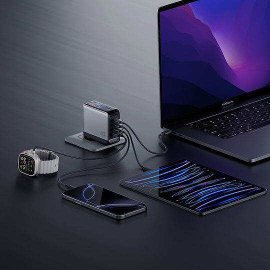 Cuktech Handyladegerät mit USB-A Ausgangsanschluss und 3 USB-C Ausgangsanschlüsse und Kabel USB-C 120W Silber (AD1204U)