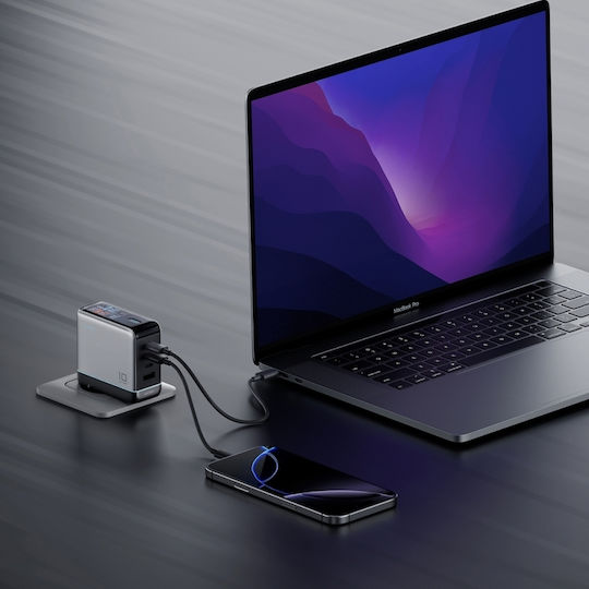 Cuktech Handyladegerät mit USB-A Ausgangsanschluss und 3 USB-C Ausgangsanschlüsse und Kabel USB-C 120W Silber (AD1204U)
