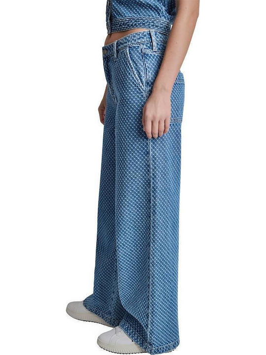 Γυναικείο Jean Παντελόνι Mid Rise με Σκισίματα σε Wide Γραμμή Καφέ