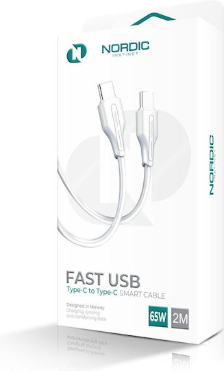 Nordic Cable USB-C male - USB-C 65W Λευκό 2m