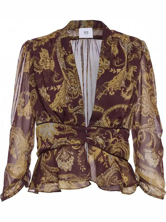 Women's Long Sleeve Blouse with V-Neck Burgundy