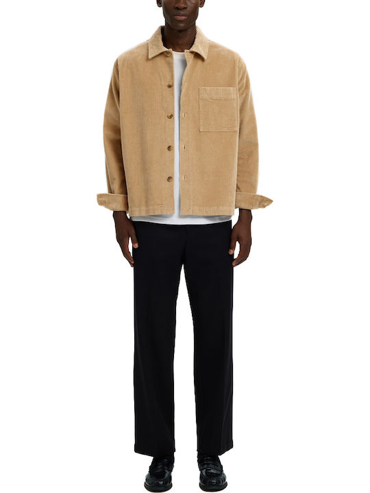 Μακρυμάνικo Κοτλέ Overshirt σε Κανονική Γραμμή Camel