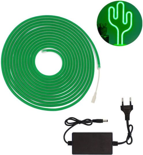 Rixme Waterproof LED Strip 12V Green Light 5m Neon Flex with Power Supply
