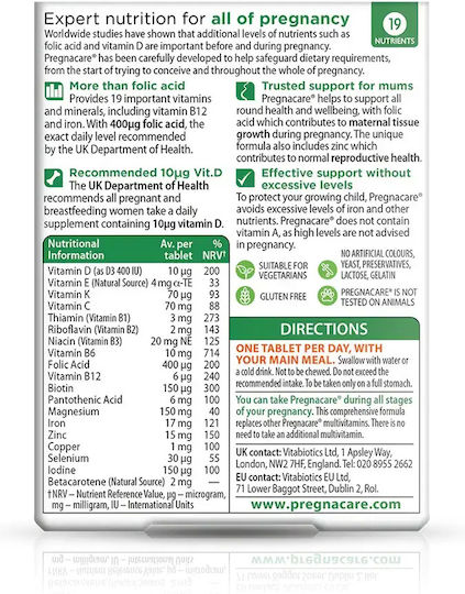 Vitabiotics PREGNACARE® ORIGINAL Добавка за Бременност 30 Таблетки