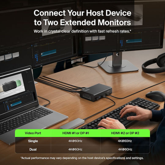 Belkin Connect 14-in-1 Dock / USB-C Docking Station με HDMI/DisplayPort 4K PD Ethernet και σύνδεση 2 Οθονών
