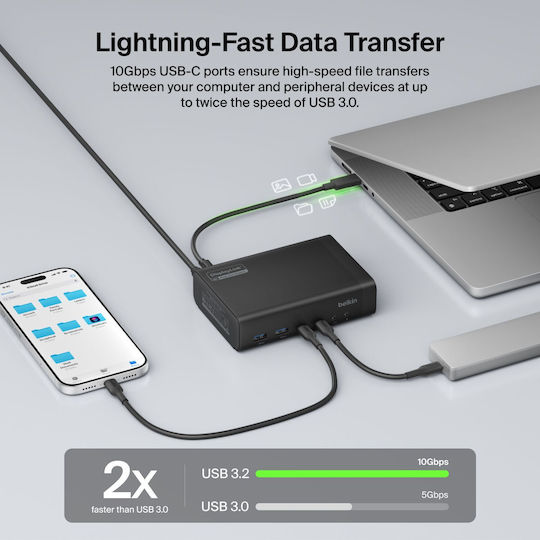 Belkin Connect 14-in-1 Dock / USB-C Docking Station με HDMI/DisplayPort 4K PD Ethernet και σύνδεση 2 Οθονών